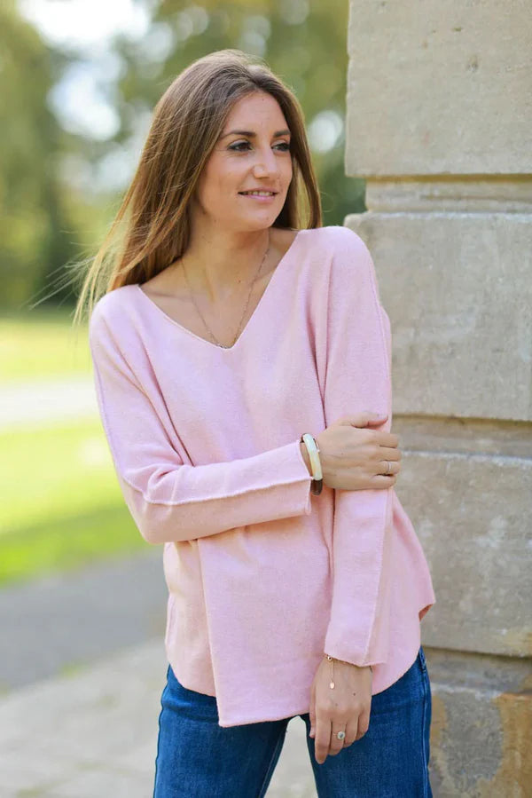 Soft Pink ultra-soft, Viscose Blend V-Neck Sweater