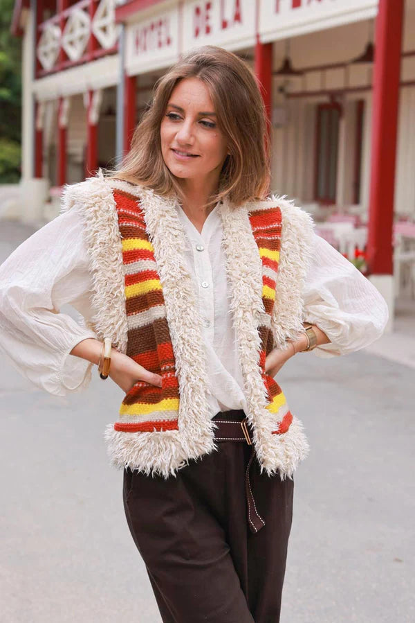 Striped Boho Fringe Vest