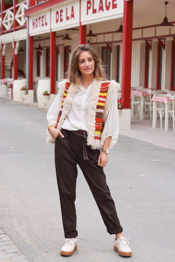 Striped Boho Fringe Vest