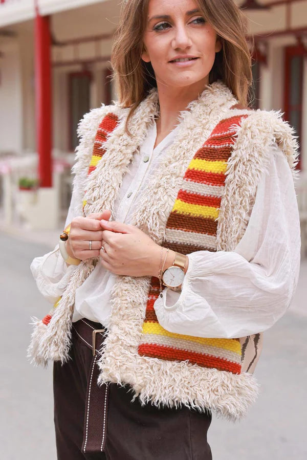 Striped Boho Fringe Vest