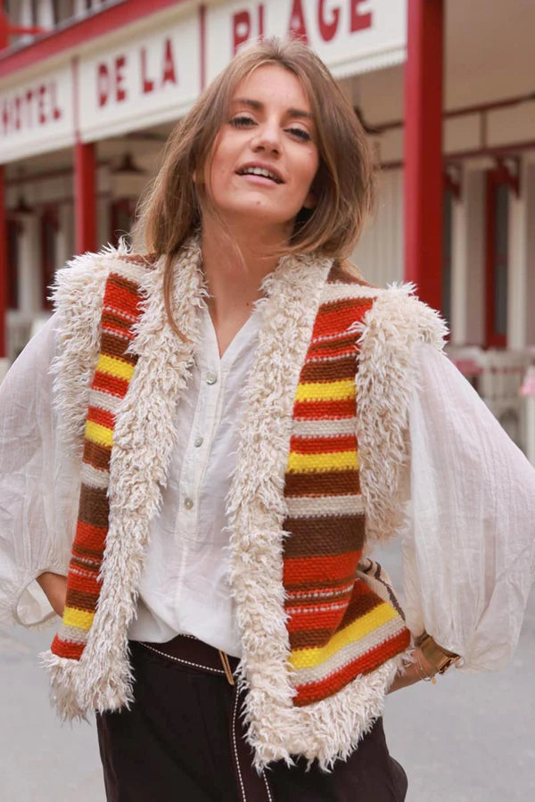 Striped Boho Fringe Vest