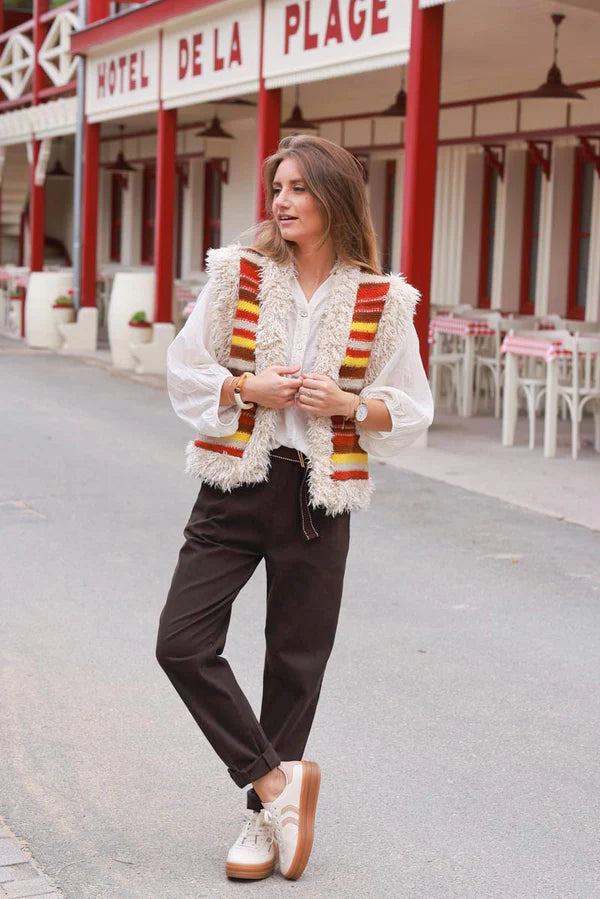 Striped Boho Fringe Vest