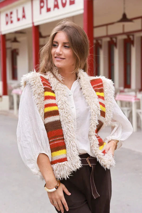 Striped Boho Fringe Vest