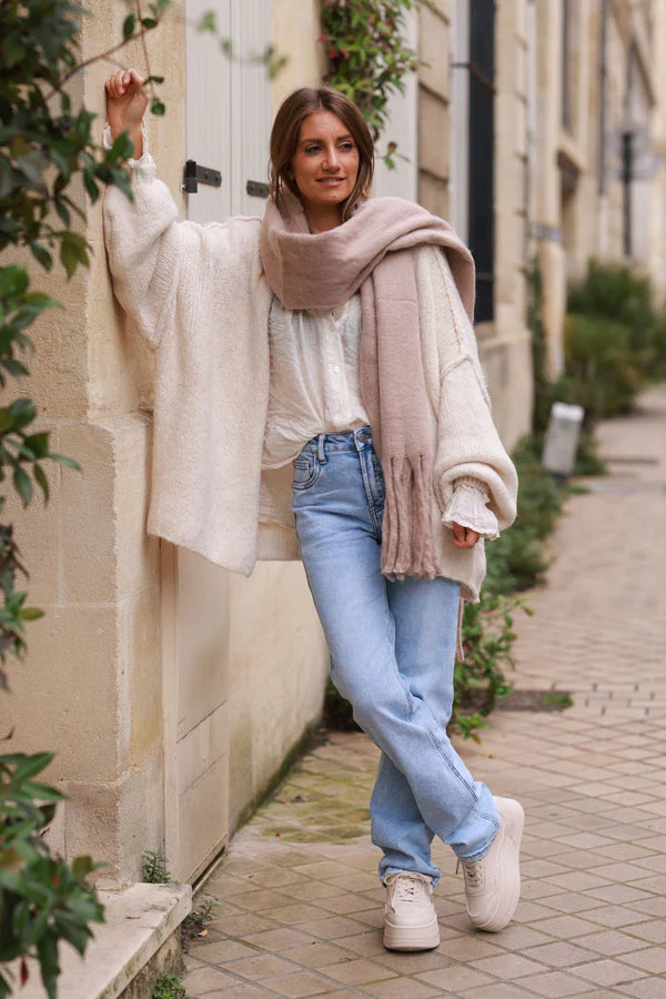 Taupe Faux Cashmere Tassel Scarf