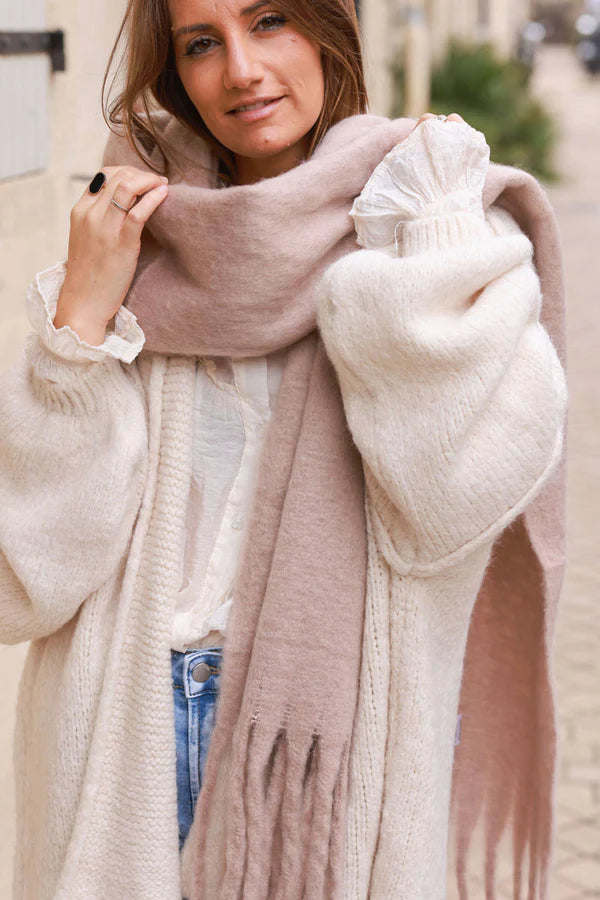 Taupe Faux Cashmere Tassel Scarf