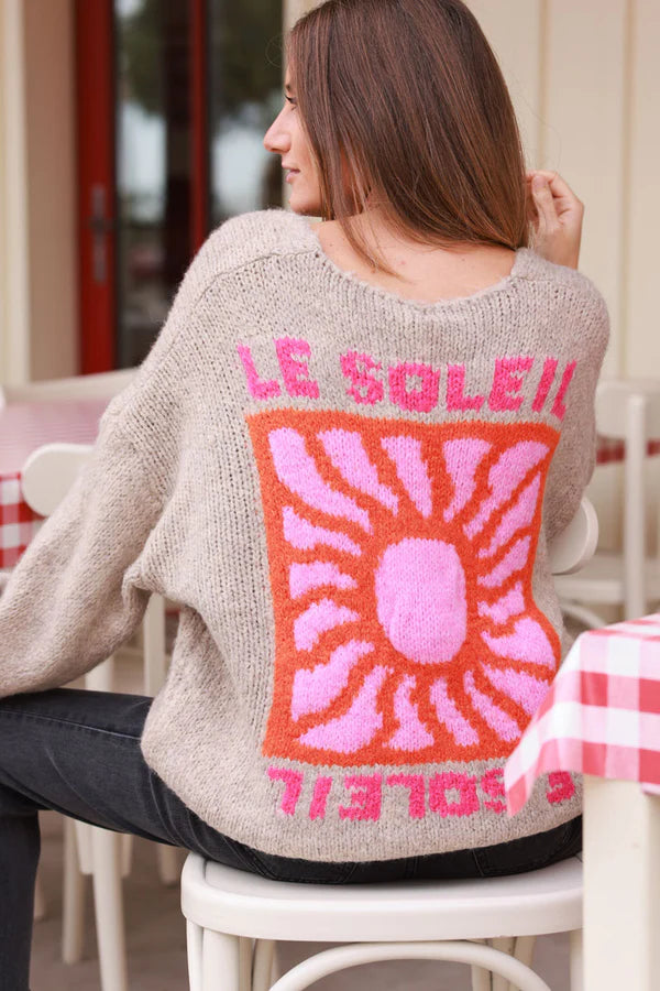 Light Brown Knit “Le Soleil” Cardigan Sweater