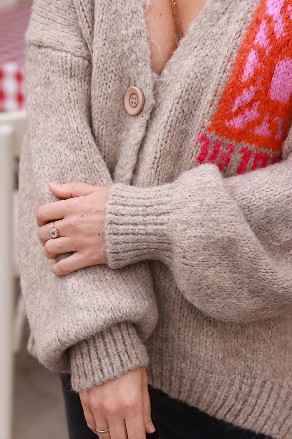 Light Brown Knit “Le Soleil” Cardigan Sweater