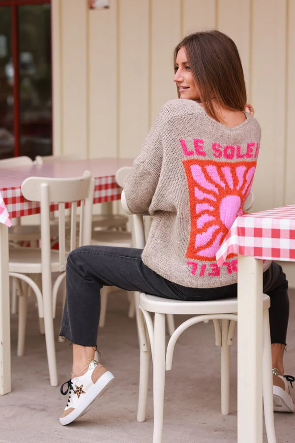 Light Brown Knit “Le Soleil” Cardigan Sweater