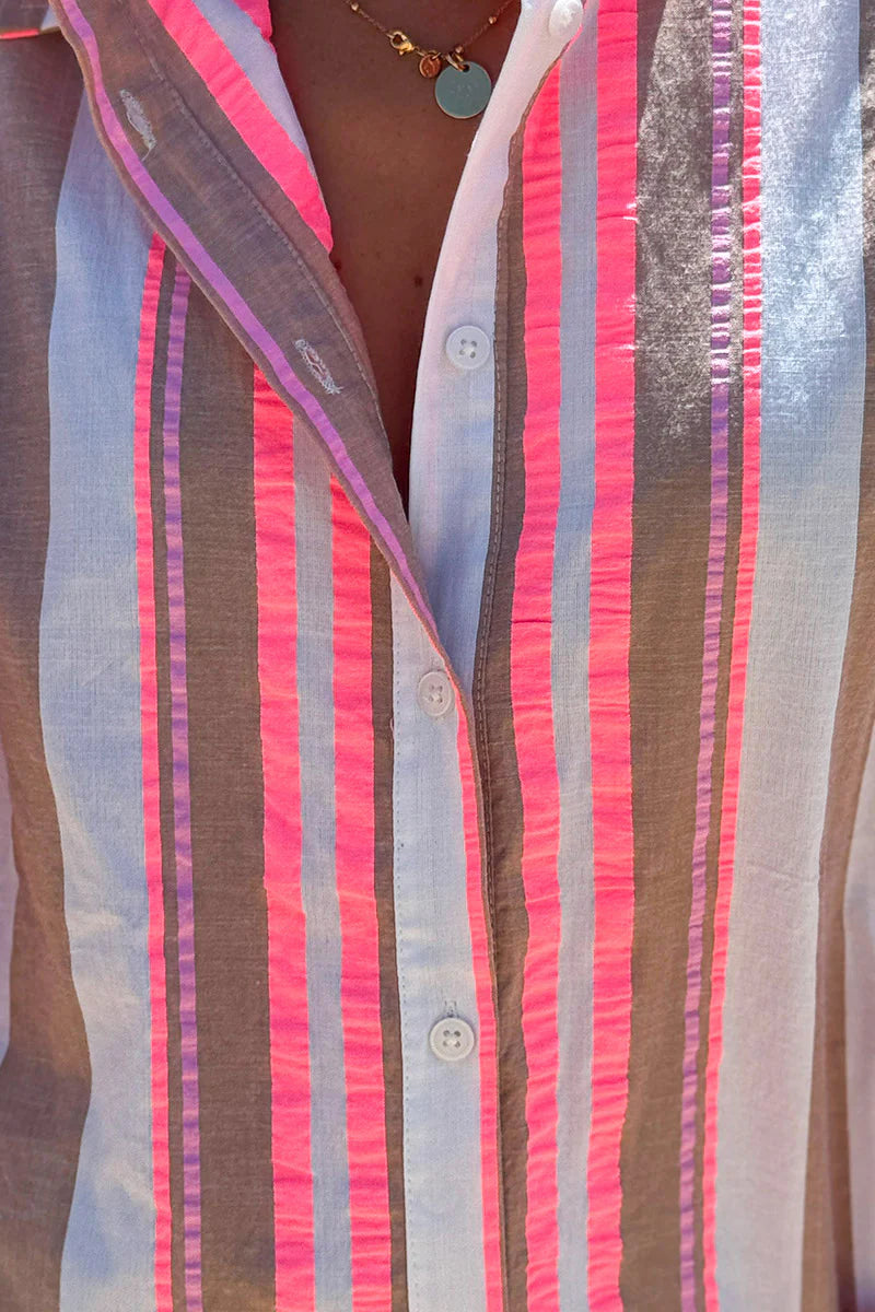 Taupe Neapolitan Stripe Button-Down Blouse