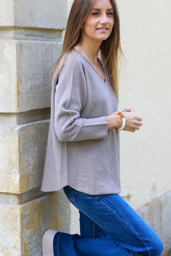 Taupe ultra-soft, Viscose Blend V-Neck Sweater