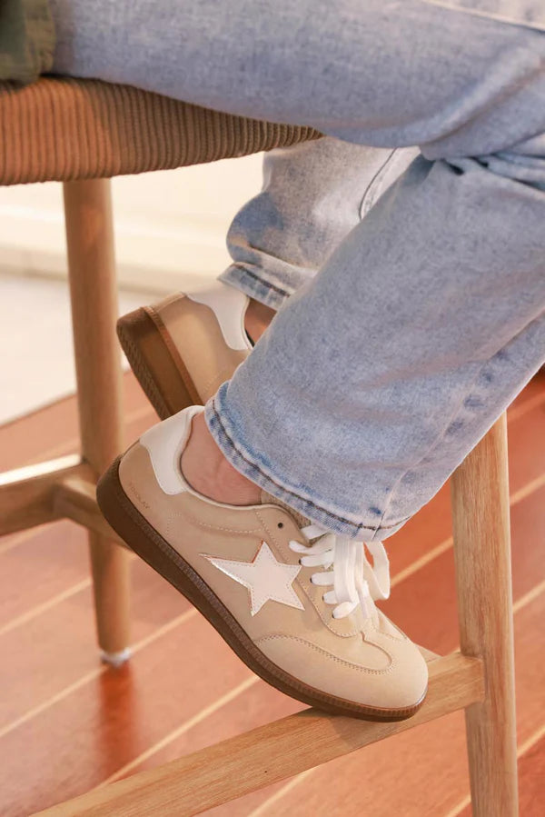 Taupe White Star Sueded Platform Sneakers