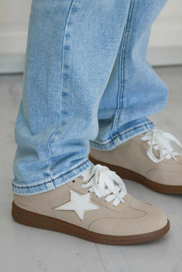 Taupe White Star Sueded Platform Sneakers