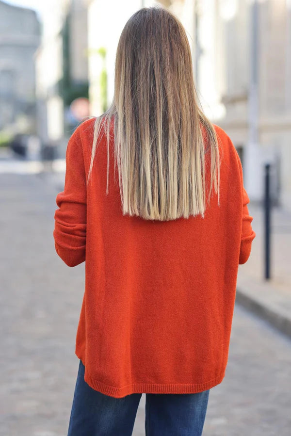 Terracotta Soft Basic V-neck Sweater