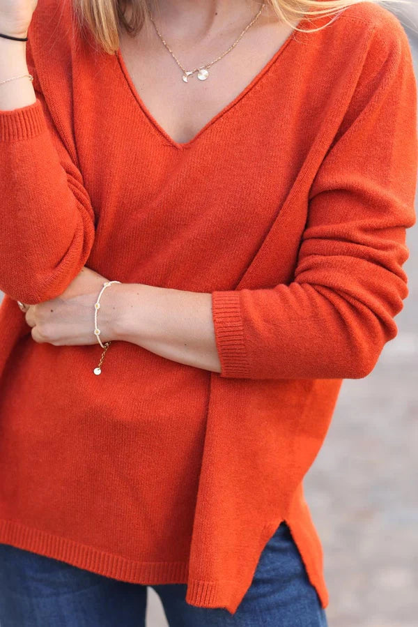 Terracotta Soft Basic V-neck Sweater