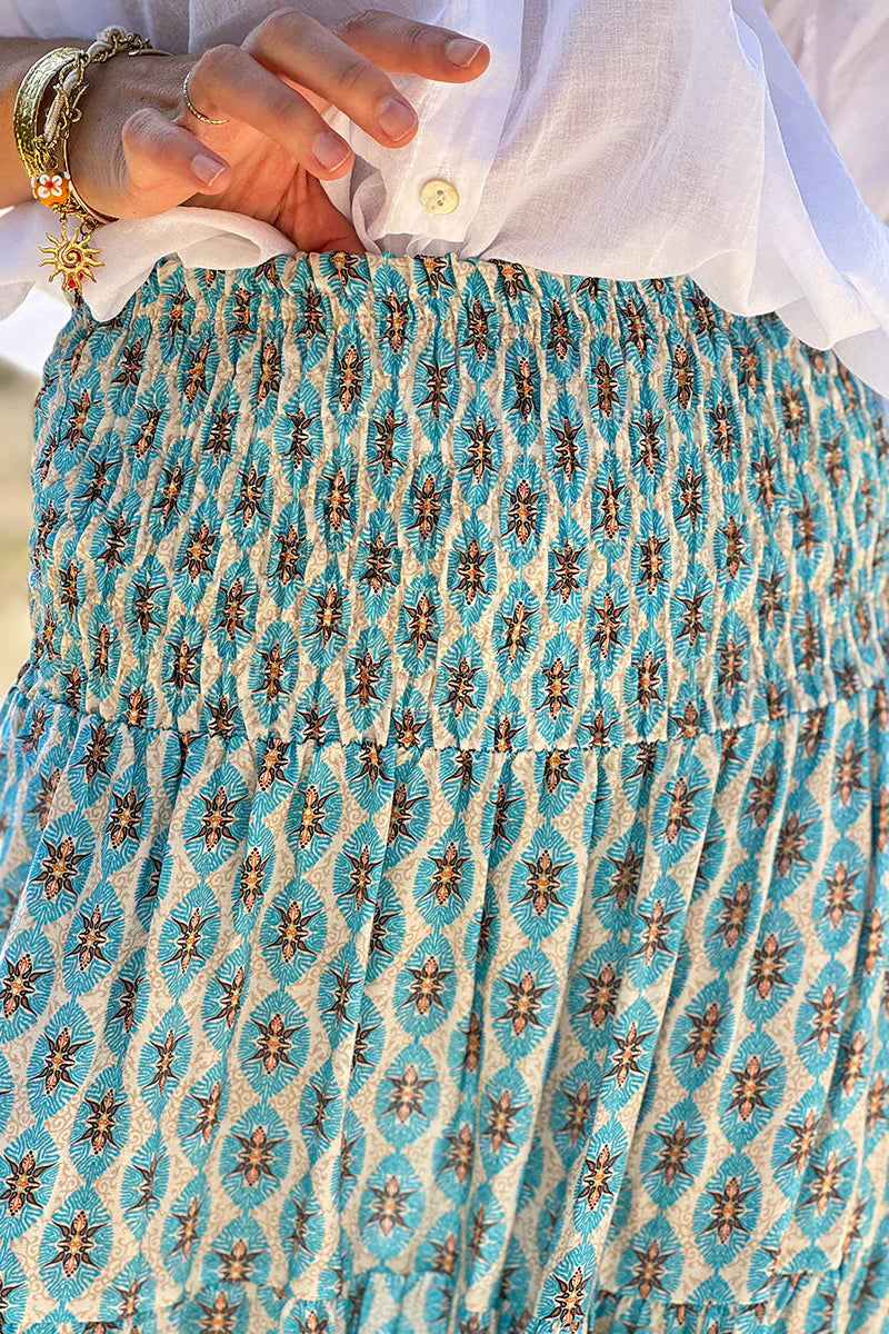 Turquoise Batik Print Boho Skirt