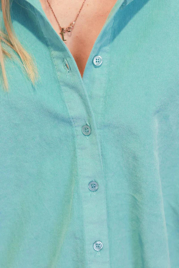 Turquoise Pinwale Corduroy Button-Down Shirt