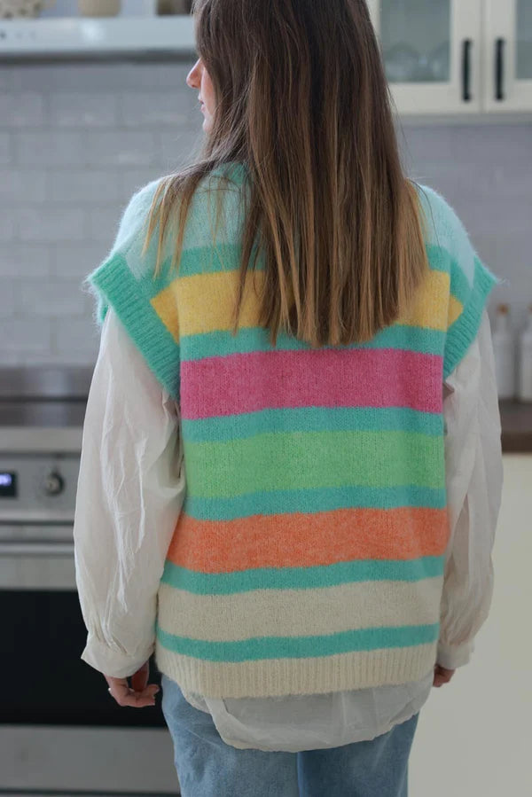 Turquoise Rainbow Stripe Sweater Vest