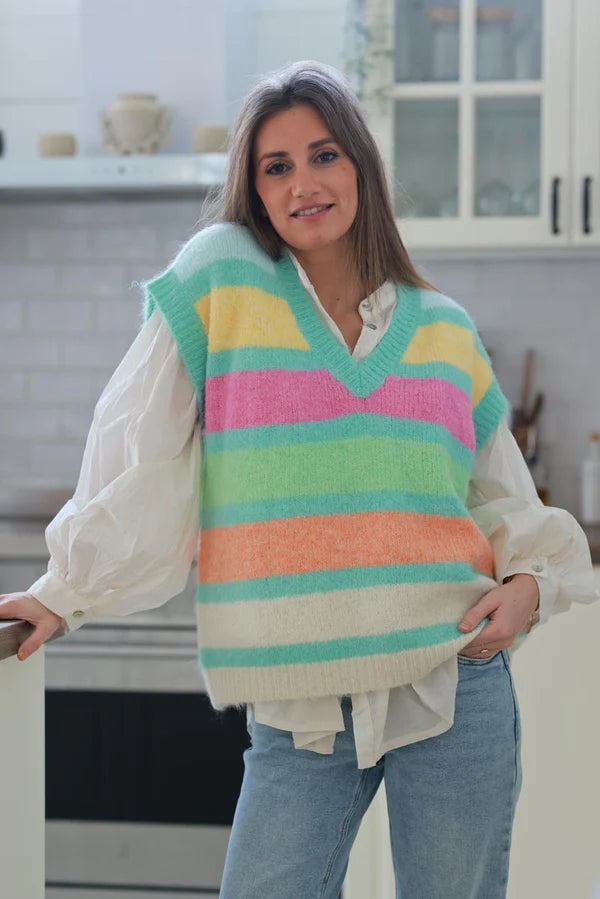 Turquoise Rainbow Stripe Sweater Vest