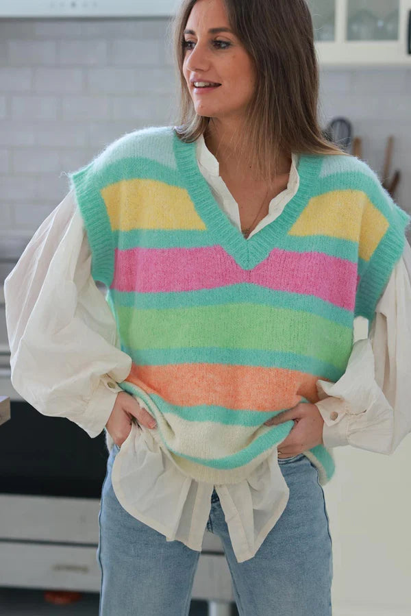 Turquoise Rainbow Stripe Sweater Vest