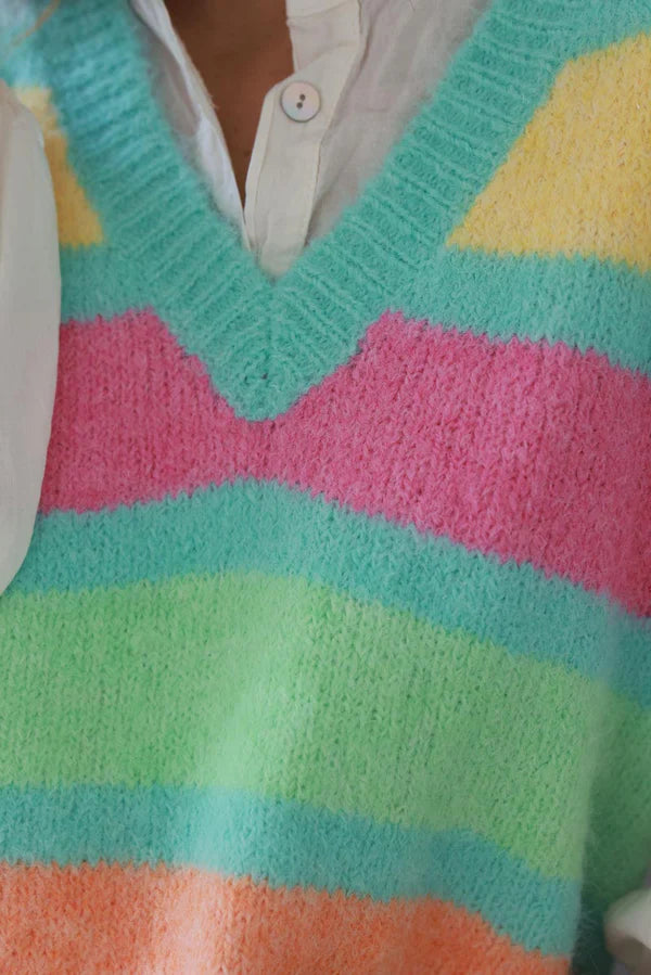 Turquoise Rainbow Stripe Sweater Vest