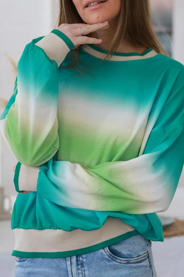 Turquoise Tie-Dye Stripe Long-Sleeve Jersey Knit Tee