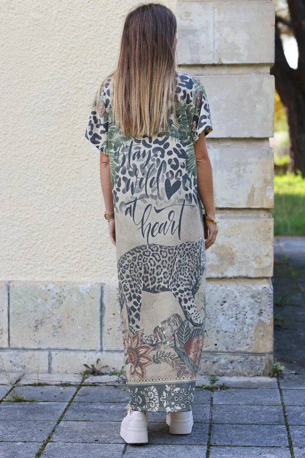 V-Neck Jungle Print Caftan Dress