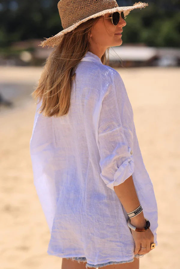 White 3/4 length sleeve floaty linen shirt