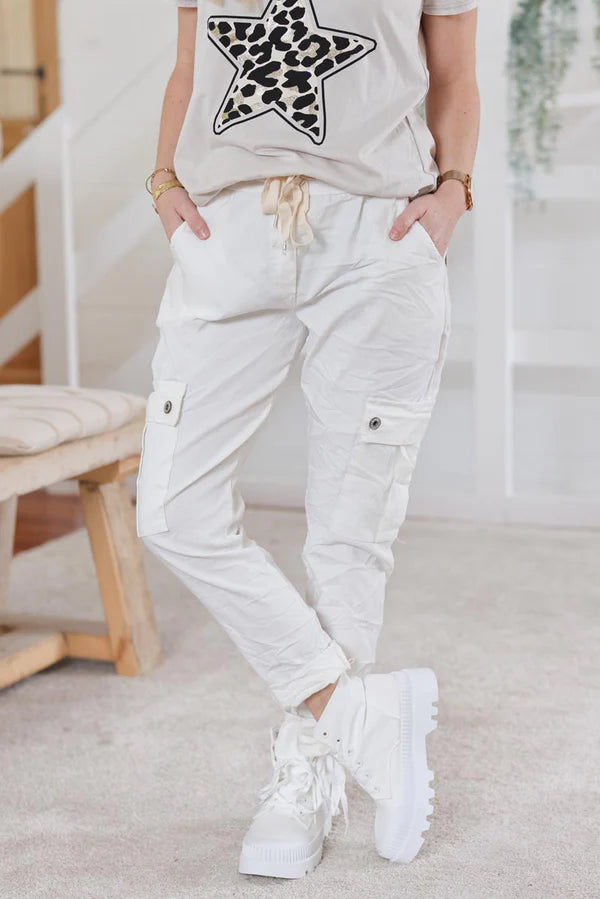 White Comfort Stretch Cargo Pants slim fit