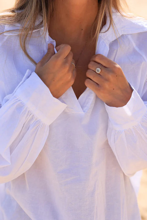 White cotton blouse with shoulder heart embroidery