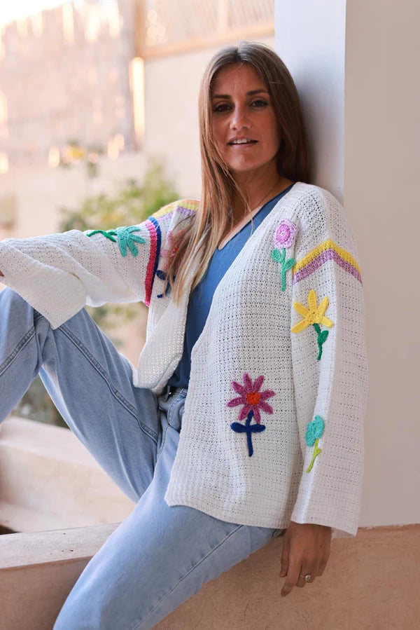 White Crochet Floral Garden Cardigan