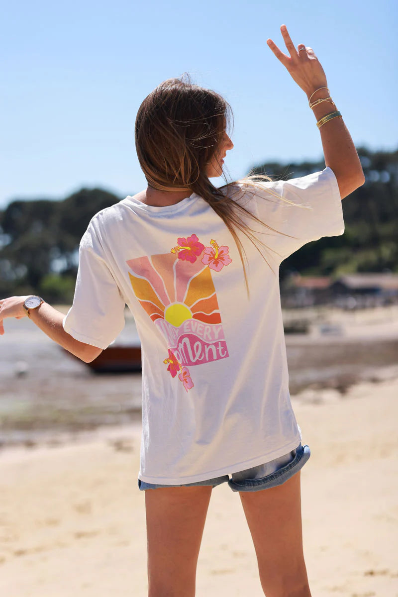 White “Enjoy Every Moment” Hibiscus Tee