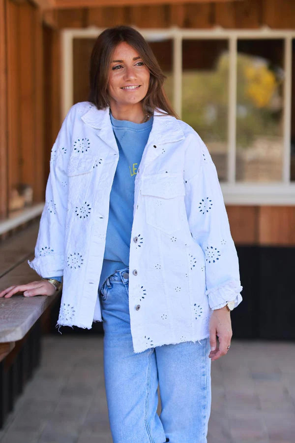 White Eyelet Motif Utility Jacket
