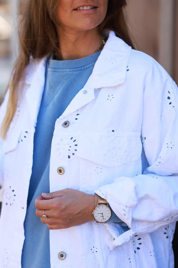 White Eyelet Motif Utility Jacket