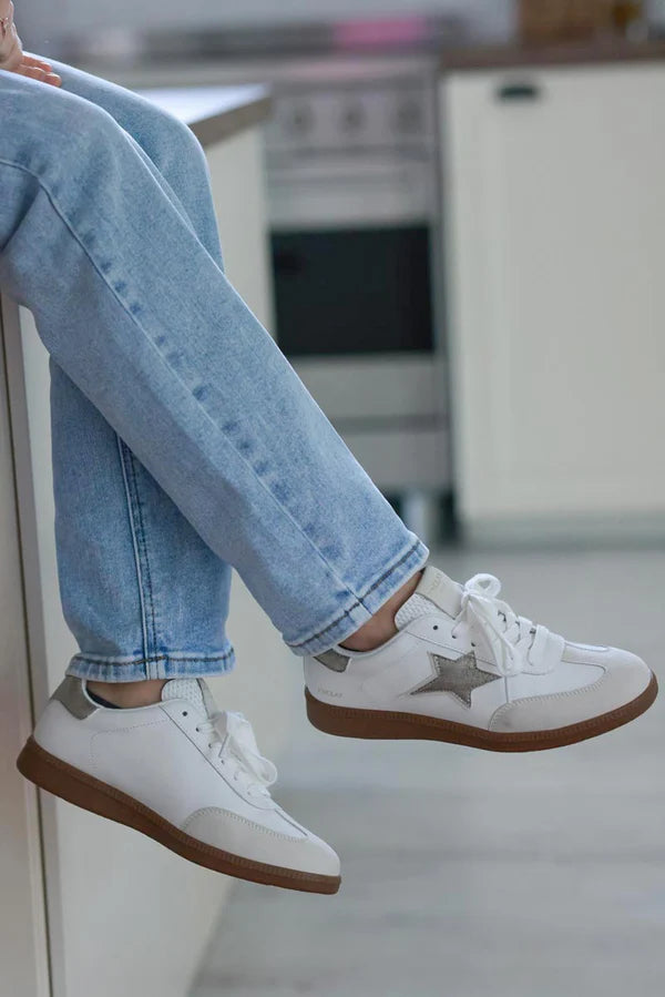 White Gold Star Sueded Platform Sneakers