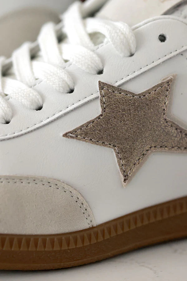 White Gold Star Sueded Platform Sneakers