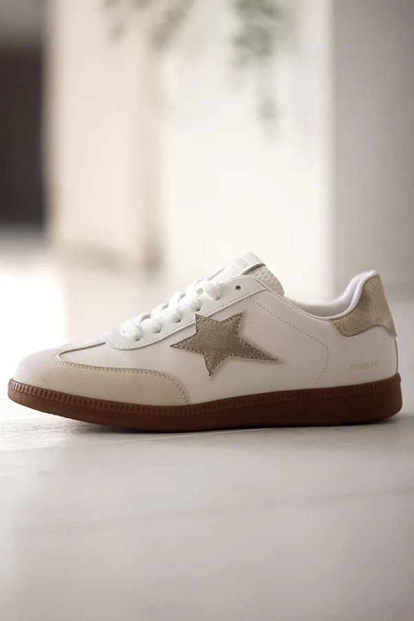 White Gold Star Sueded Platform Sneakers