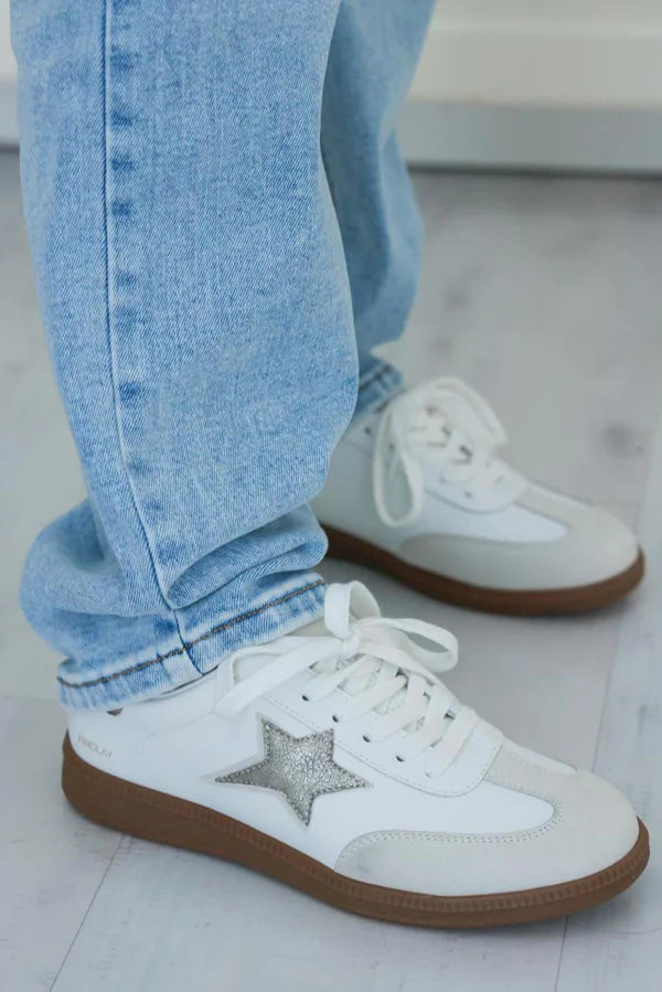 White Gold Star Sueded Platform Sneakers