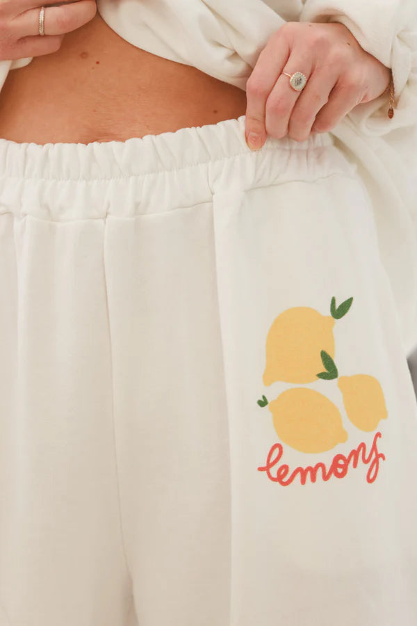 White “Lemons” Knit Lounge Pants