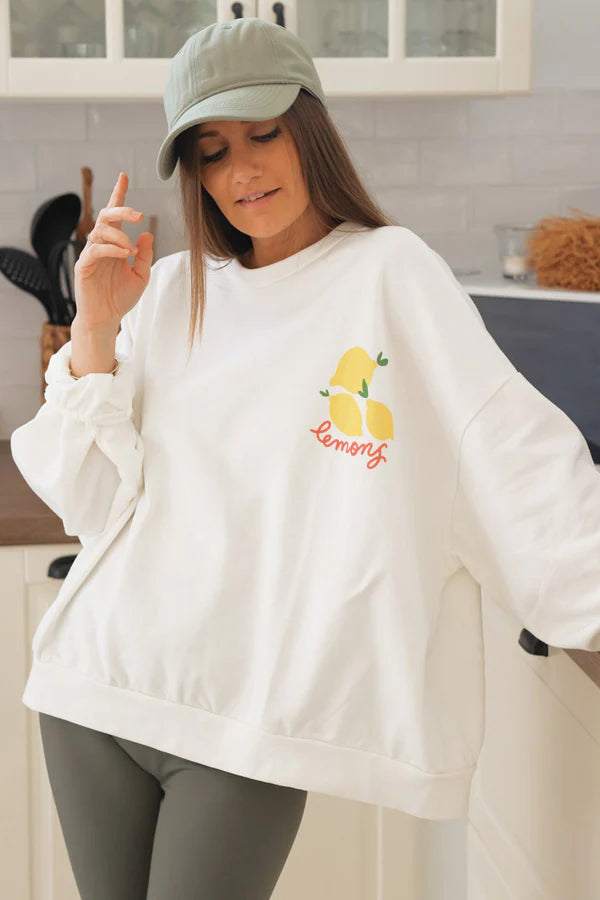 White “Lemons” Knit Lounge Top