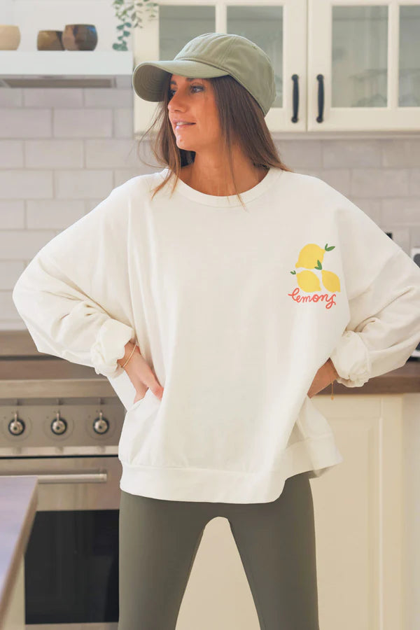 White “Lemons” Knit Lounge Top