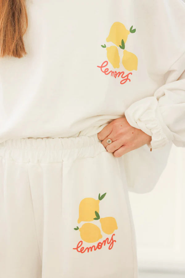 White “Lemons” Knit Lounge Top