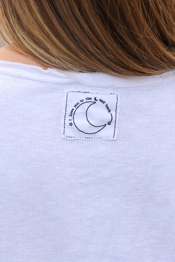 White Ribbed Long Sleeve T-shirt 'ILY to the Moon and Back'