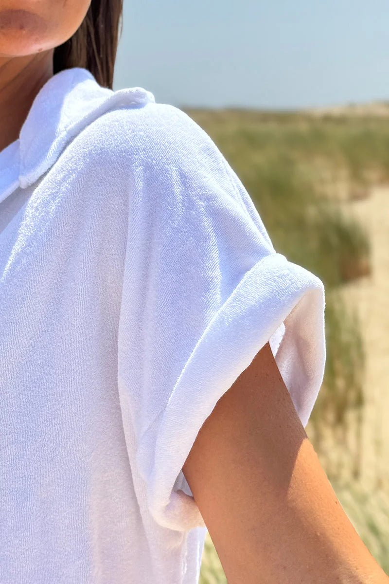 White Terry Cloth Button-Down Shirt Dress