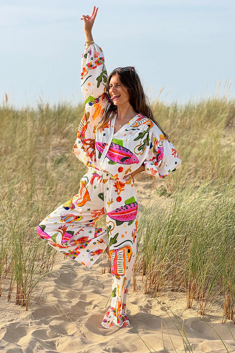 White Under the Sea Boho Pull-On Pants