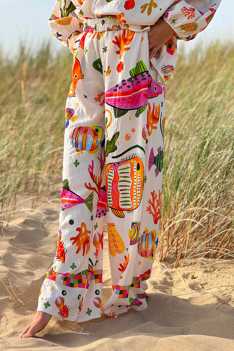 White Under the Sea Boho Pull-On Pants