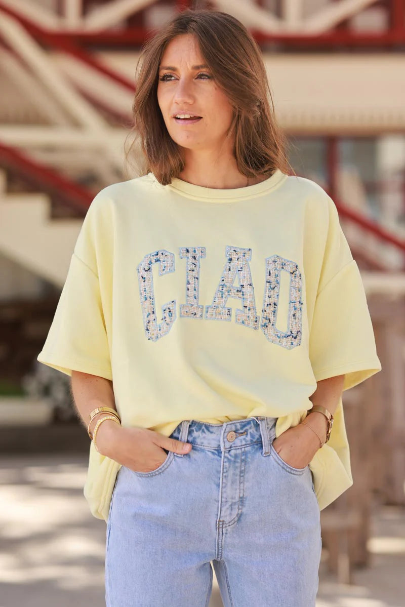 Yellow “CIAO” Italian Knit Top