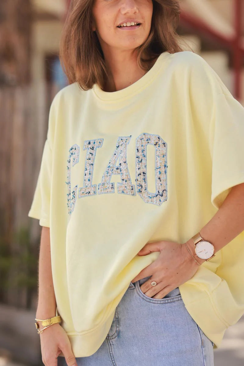 Yellow “CIAO” Italian Knit Top