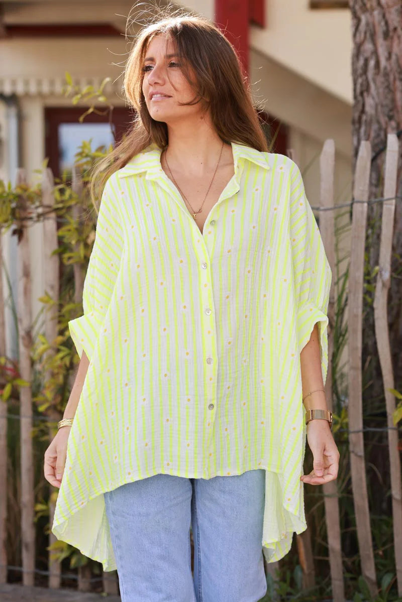 Yellow Daisy Stripe Button Down Blouse