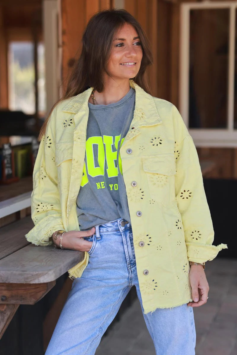 Yellow Eyelet Motif Utility Jacket