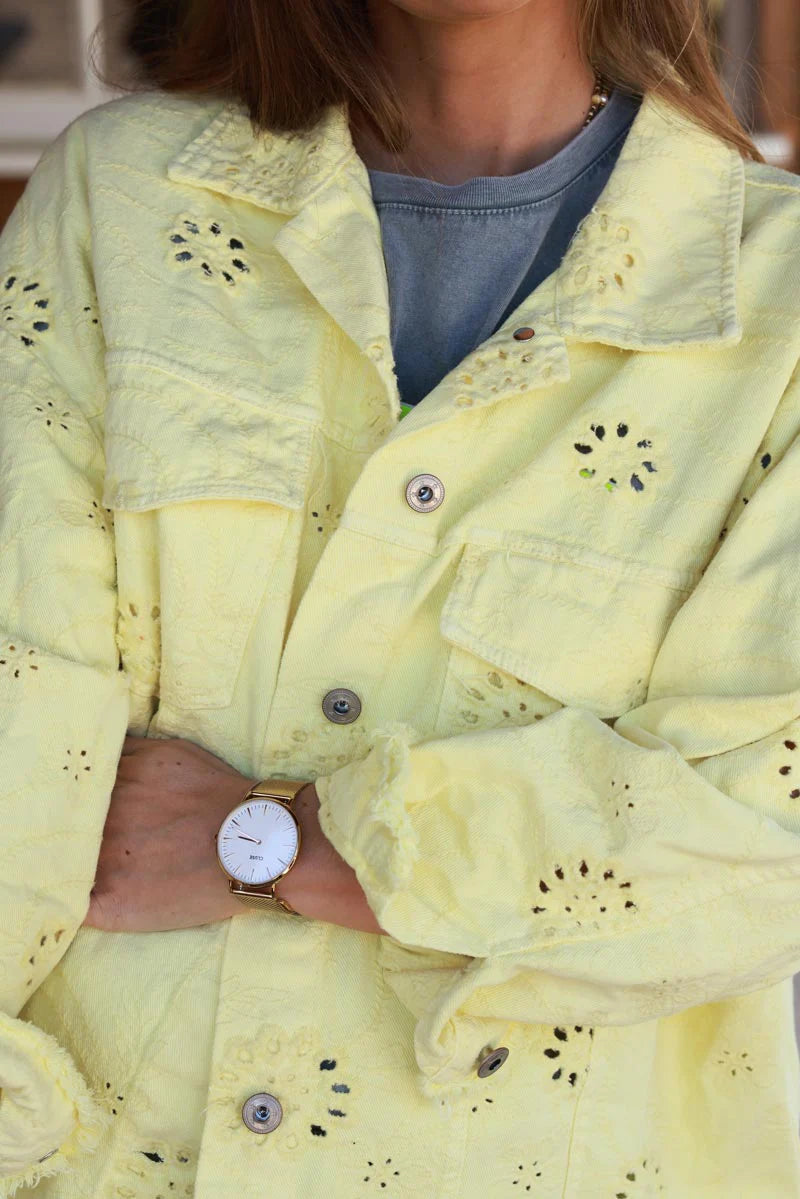 Yellow Eyelet Motif Utility Jacket